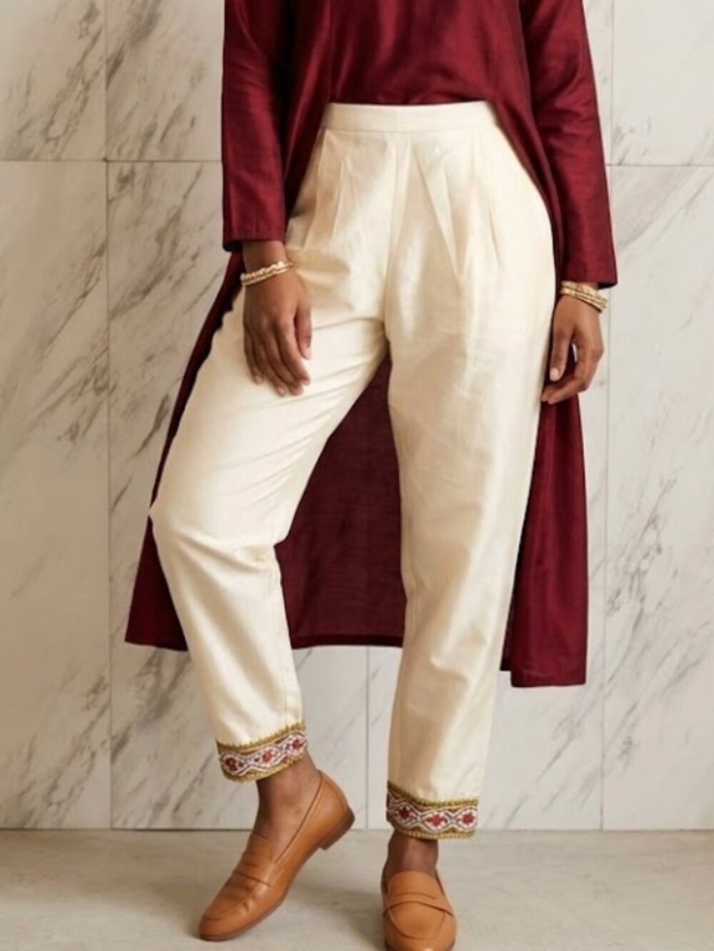 Lily and Lali Embroidered Cream Gold Kurti Kurta Salwar Pants XXL